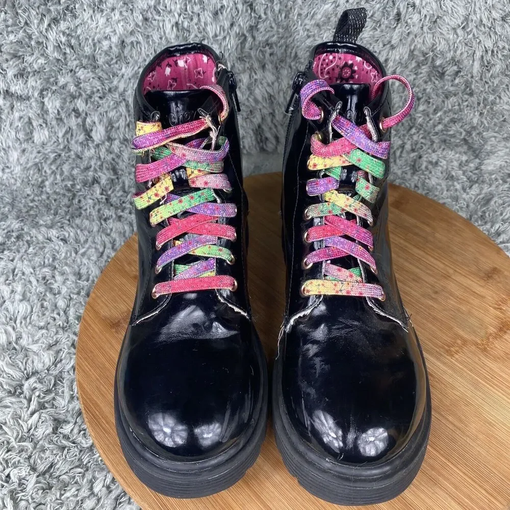 Skechers Lil Scouts Hiking Boots Size 5 Lace Up Zipper Synthetic Black